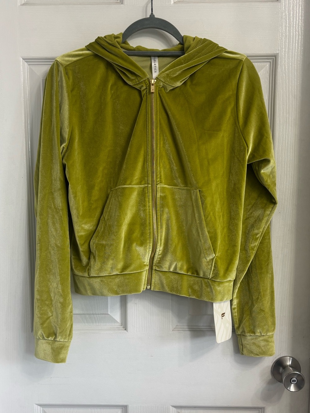 Fabletics Donna Olive Green Velour Zip-Up Hoodie Small NWT